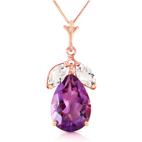 SOLID GOLD NECKLACE WITH AMETHYST WHITE TOPAZ